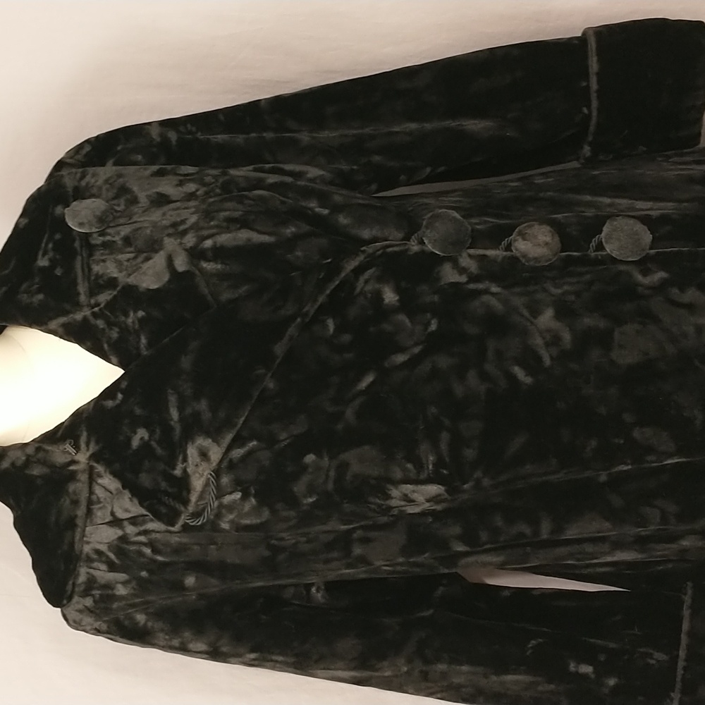 Thick Velvet Vintage Long Coat XL See Measurements Fab Almost Fur Jet Black - Picture 2 of 16